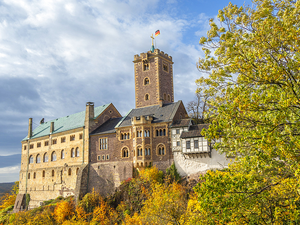 Exterior view of Wartburg Castle whose foundation was laid in 1067, UNESCO World Heritage Site, Eisenach, Thuringia, Germany, Europe