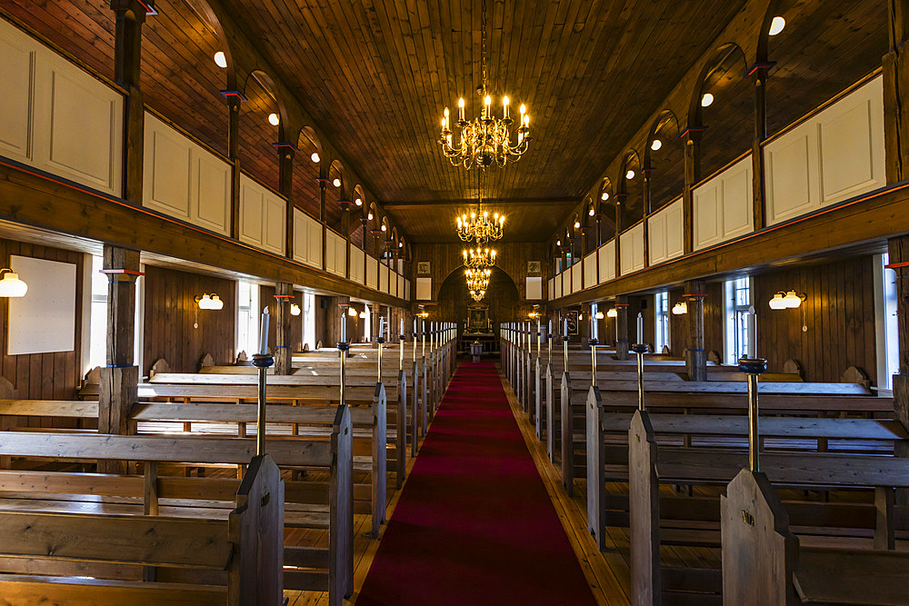 Inside the old church in the Sisimiut Museum, located in the colorful Danish town of Sisimiut, Western Greenland, Polar Regions