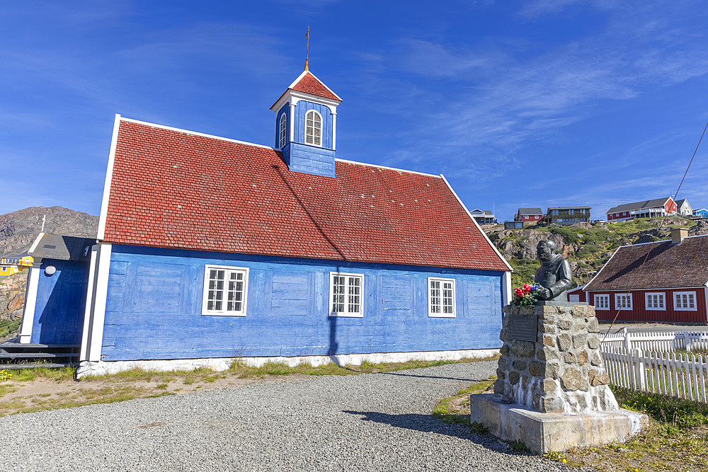 Replica of traditional church and other buildings in the colorful Danish town of Sisimiut, Western Greenland, Polar Regions