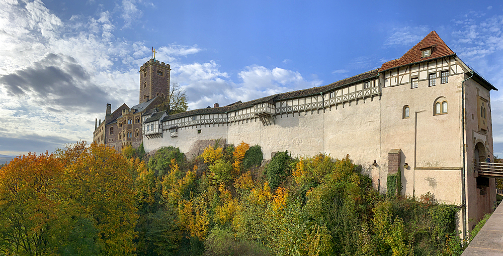 Exterior of Wartburg Castle whose foundation was laid in 1067, UNESCO World Heritage Site, Eisenach, Thuringia, Germany, Europe