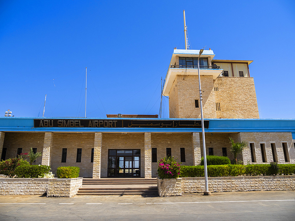 A view of the front of the airport in Abu Simbel, Egypt, North Africa, Africa