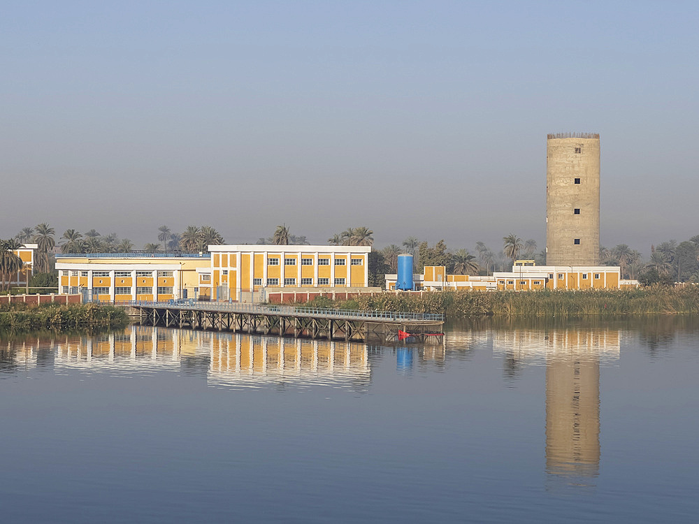 A view of the shoreline along the upper Nile River, amongst some of the most verdant land along the river, Egypt, North Africa, Africa