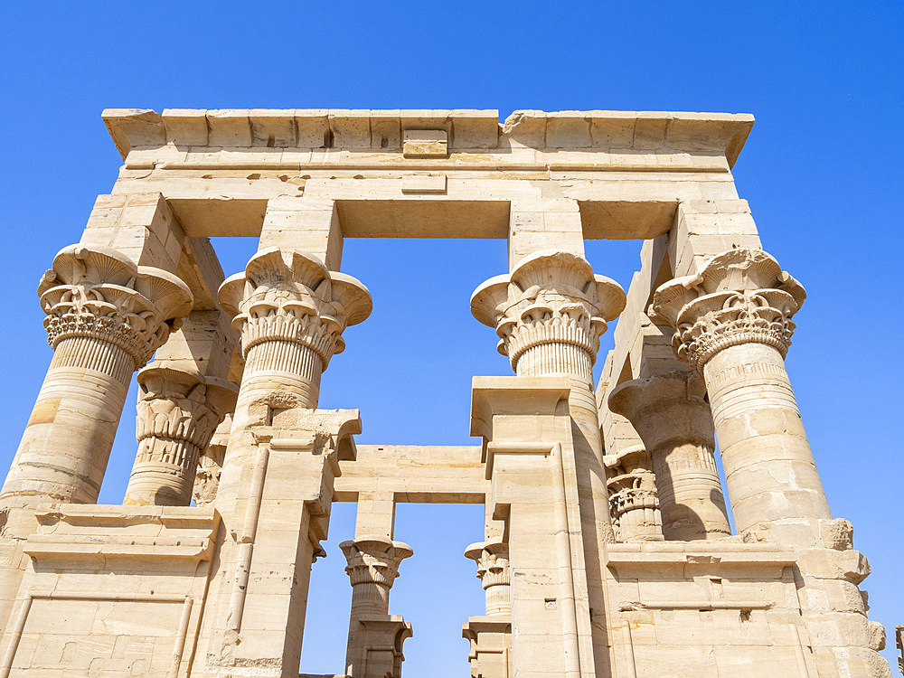 Columns at the Philae temple complex, The Temple of Isis, UNESCO World Heritage Site, currently on the island of Agilkia, Egypt, North Africa, Africa