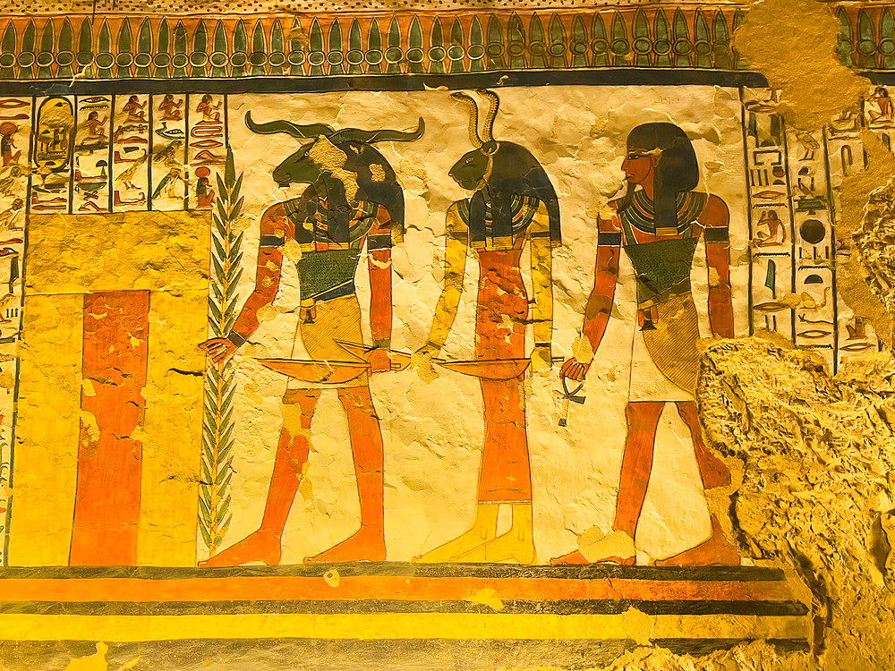 Reliefs and paintings in the tomb of Nefertari, the Great Wife of Pharaoh Ramesses II, Valley of the Queens, UNESCO World Heritage Site, Thebes, Egypt, North Africa, Africa