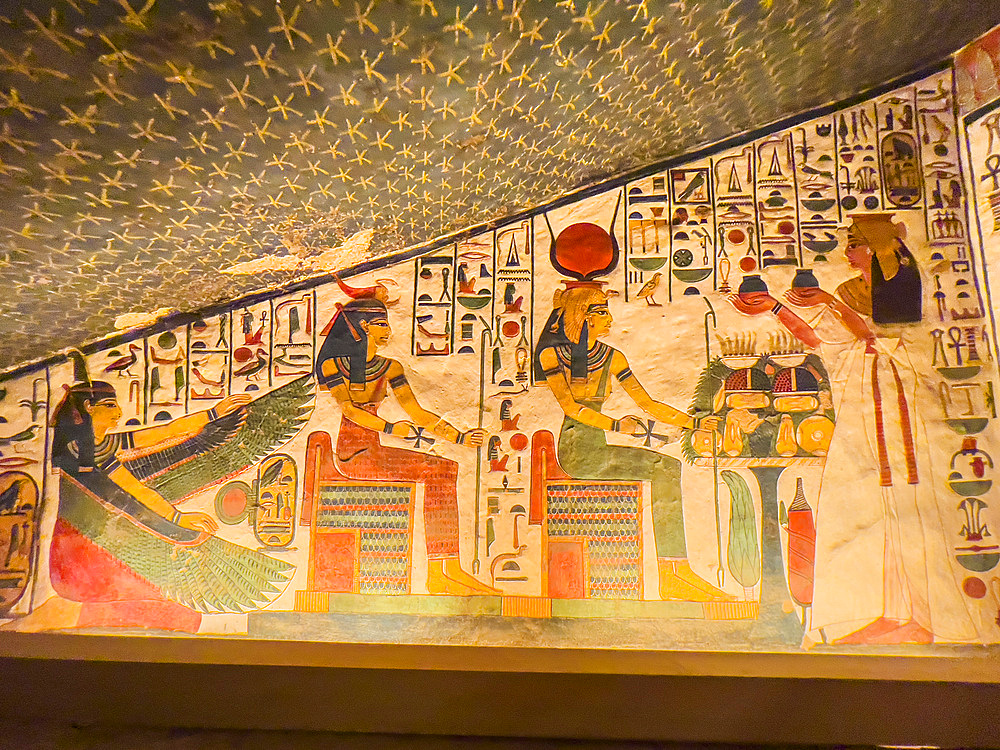 Reliefs and paintings in the tomb of Nefertari, the Great Wife of Pharaoh Ramesses II, Valley of the Queens, UNESCO World Heritage Site, Thebes, Egypt, North Africa, Africa