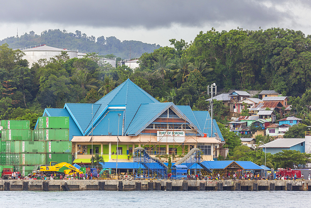 The harbor in the city of Sorong, the largest city and the capital of the Indonesian province of Southwest Papua, Indonesia, Southeast Asia, Asia