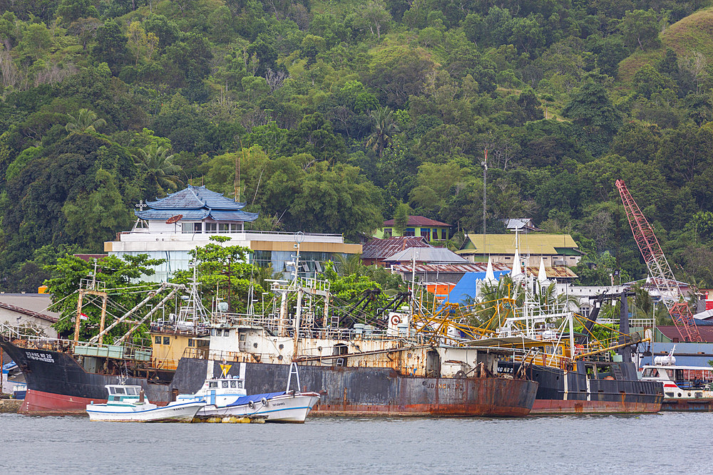 The harbor in the city of Sorong, the largest city and the capital of the Indonesian province of Southwest Papua, Indonesia, Southeast Asia, Asia