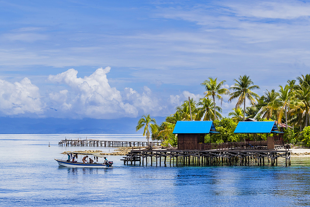 A view of the dive resort at Pulau Panaki, Raja Ampat, Indonesia, Southeast Asia, Asia