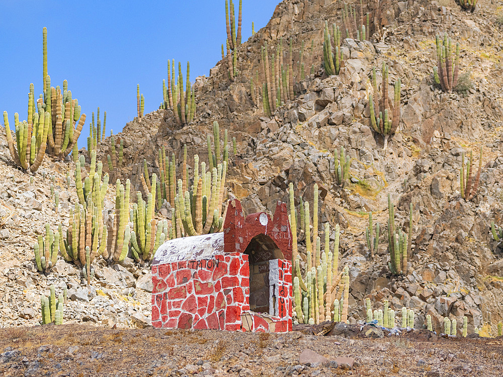 Small shrine in Puerto Refugio on the northern end of Angel de la Guarda Island, Baja California, Sea of Cortez, Mexico, North America