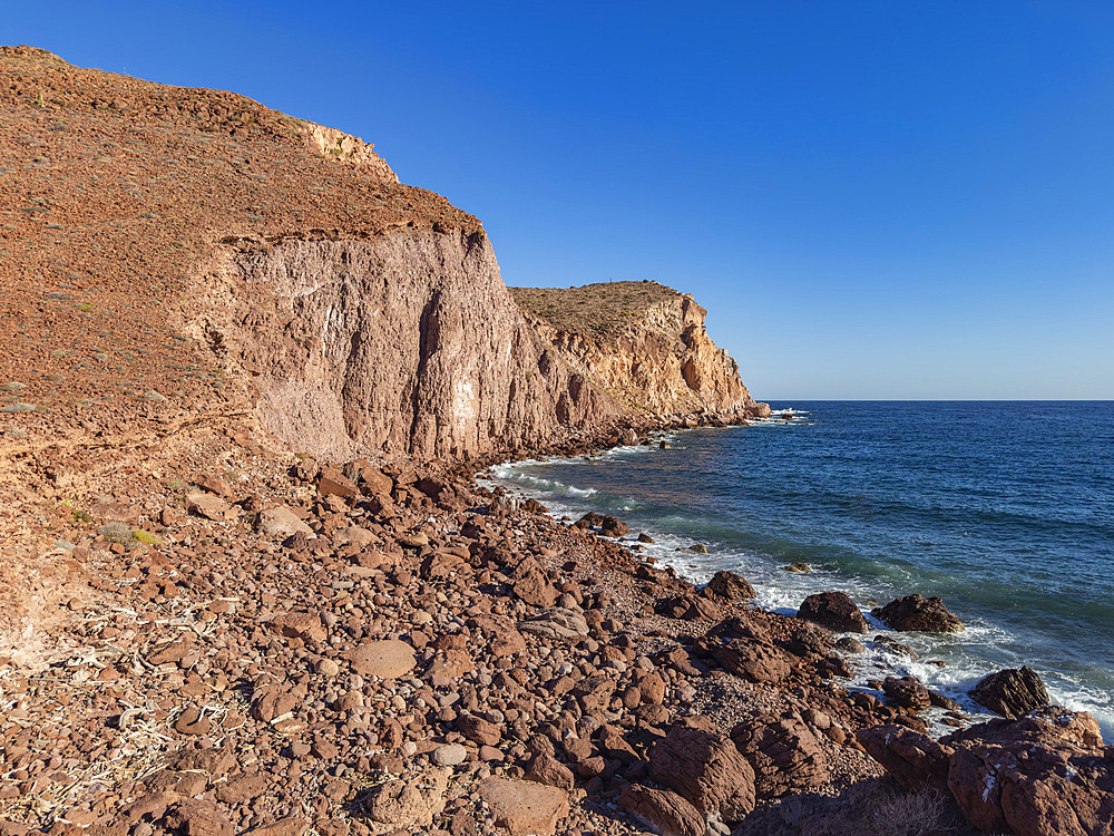 The coastline of Isla Espiritu Santo, Baja California Sur, Sea of Cortez, Mexico, North America