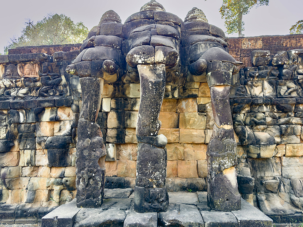 The Terrace of the Elephants, part of the walled city of Angkor Thom, a ruined temple complex in Angkor, UNESCO World Heritage Site, Cambodia, Indochina, Southeast Asia, Asia