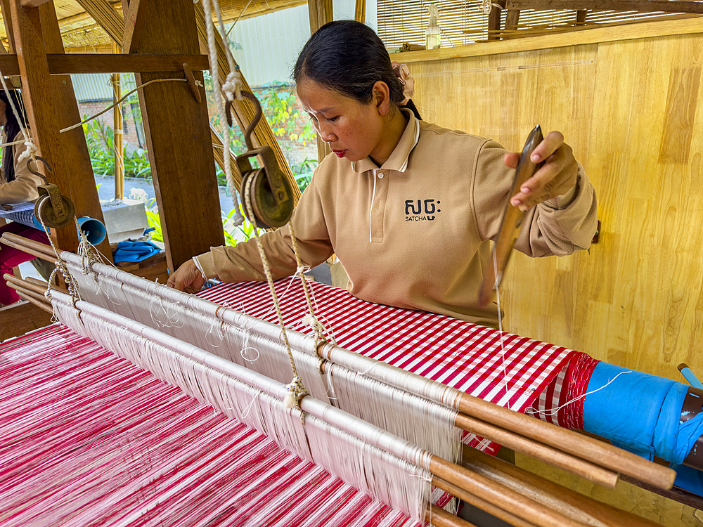 Woman working on various craft projects at the Satcha Handicraft Center in Siem Reap, Cambodia, Indochina, Southeast Asia, Asia