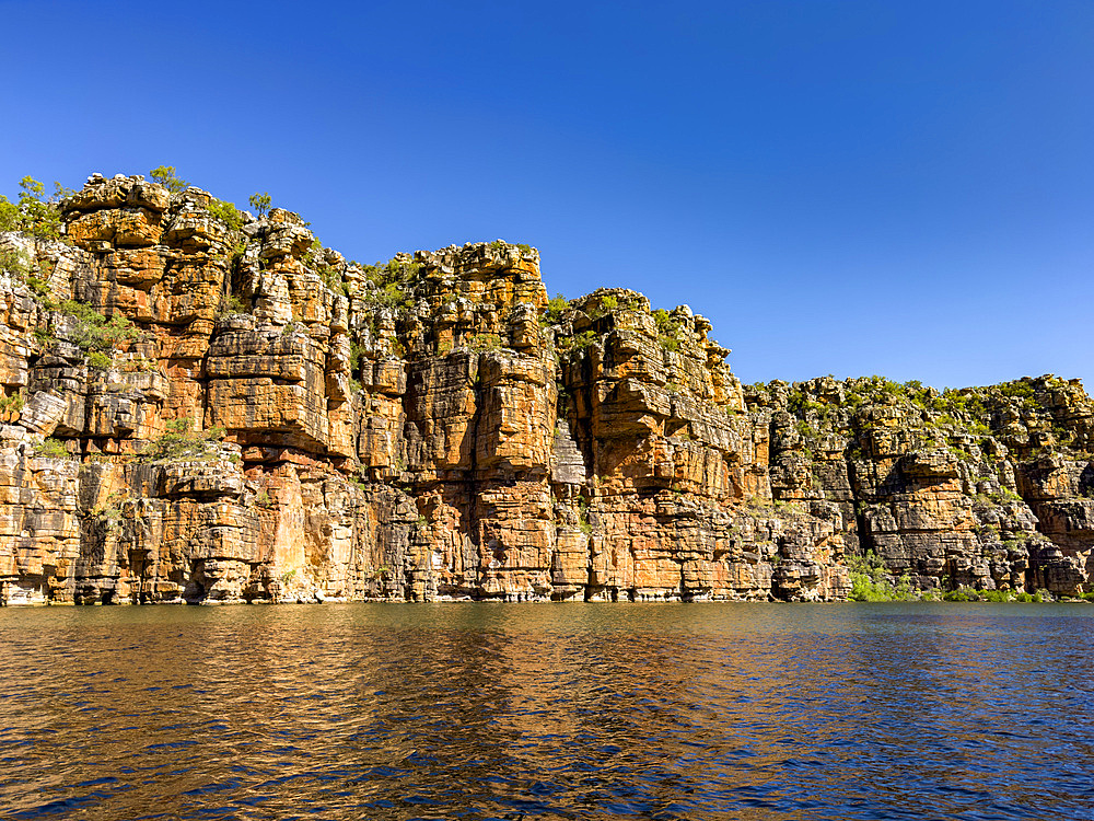 Towering red rock formations in the Warton Sandstone, King George River, Kimberley, Western Australia, Australia, Pacific