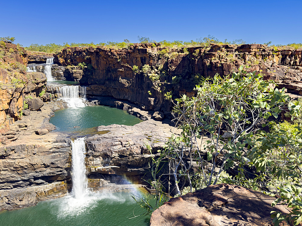 A view of the upper and lower Mitchell Bay waterfalls, Kimberley, Western Australia, Australia, Pacific