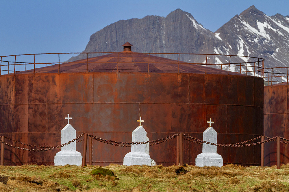 Views of the cemetery at the abandoned whaling station in Stromness Bay on South Georgia in the Southern Ocean, Polar Regions