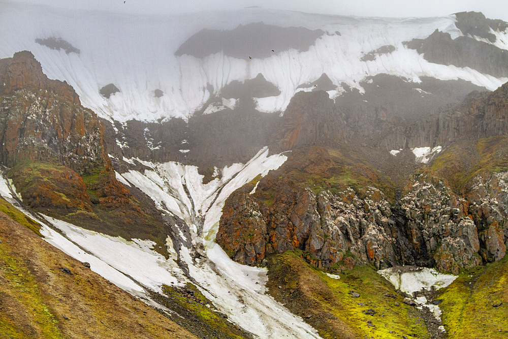 View of Cape Flora on Northbrook Island in Franz Josef Land, Russia, Arctic Ocean, Eurasia