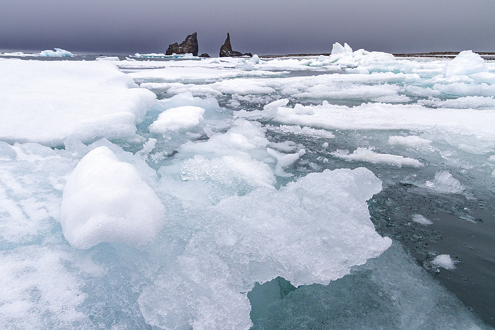 A view of Cape Tegetthoff on Hall (Gallya) Island in Franz Josef Land, Russia, Arctic Ocean.