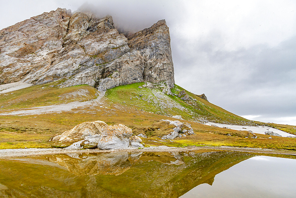 Views of Gnalodden cliff in Hornsund, on the island of Spitsbergen in the Svalbard Archipelago, Norway, Arctic, Europe