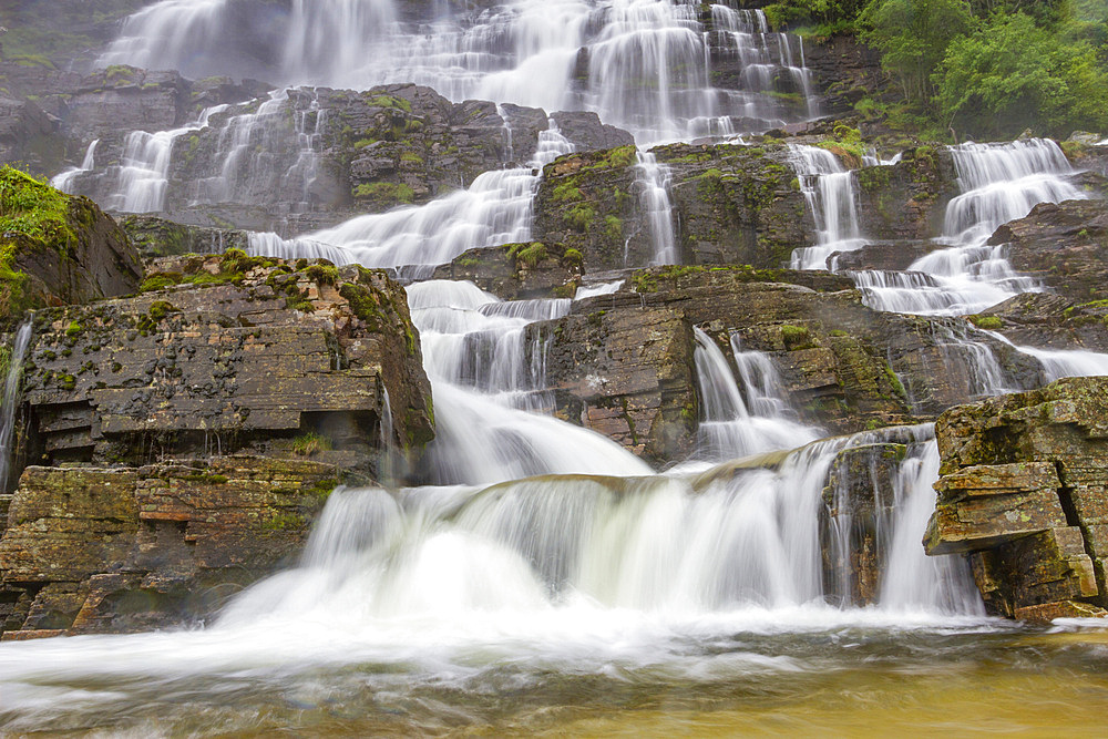 Views of an active waterfall just outside the city of Oslo, Norway, Scandinavia, Europe