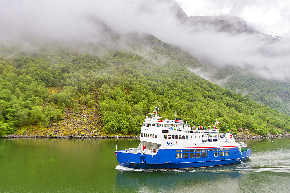 Ferry service on the Aurlandsfjord, an arm of the Sognefjord ( the largest fjord in all of Norway), Norway.