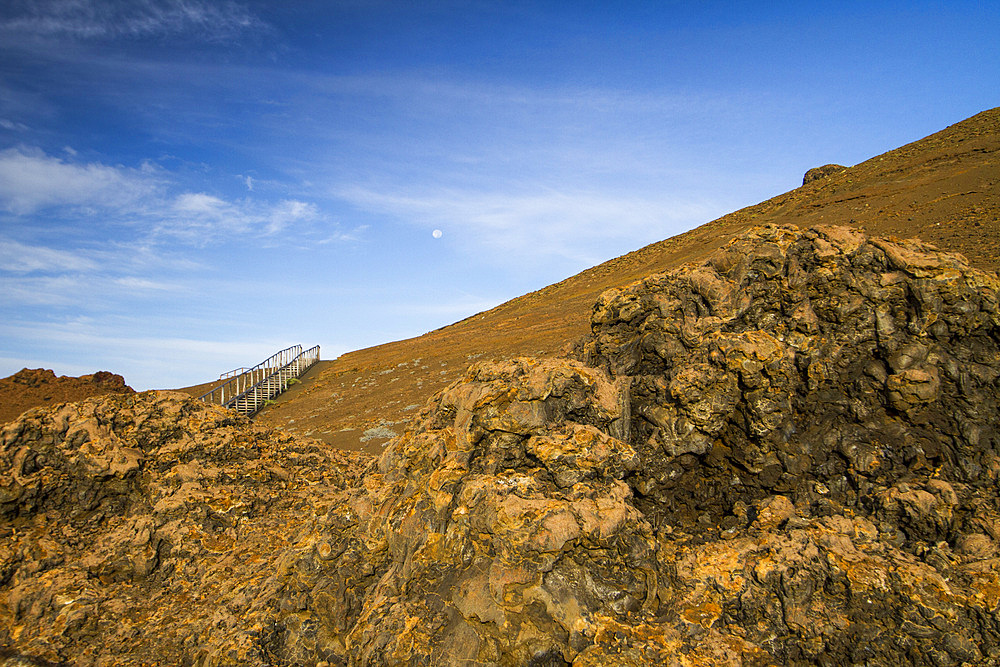 A view of the lava formation and rock forms on the island of Bartolome in the Galapagos Islands, UNESCO World Heritage Site, Ecuador, South America