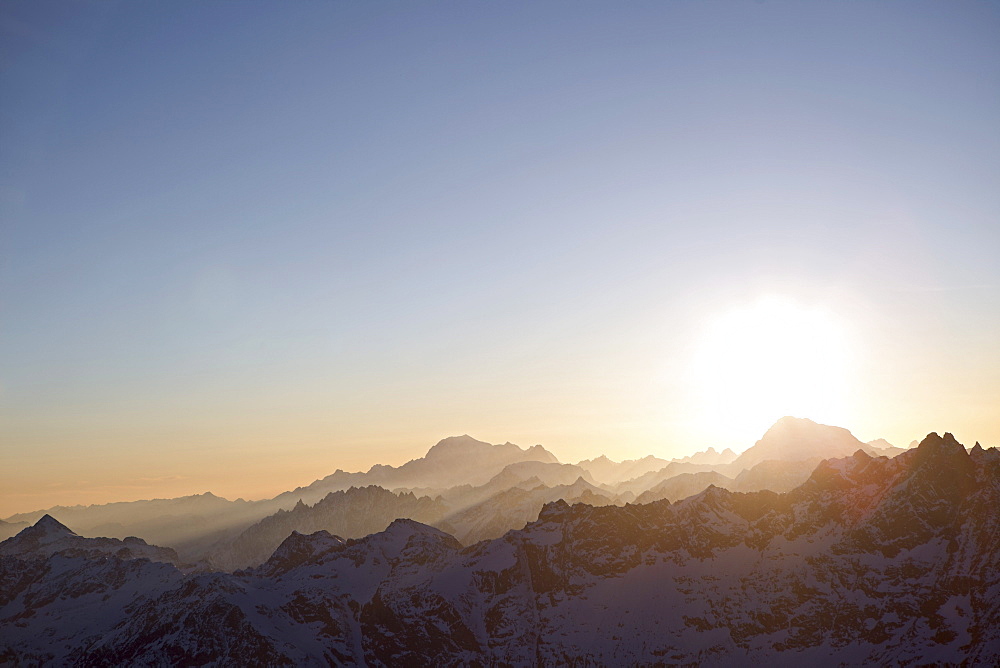 Panorama of the Pennine Alps in sunset, Matterhorn, Valais, Switzerland