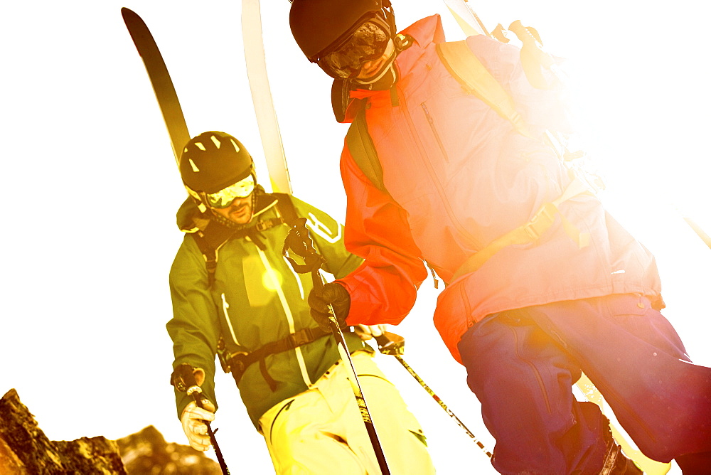 Two freeskiers ascending, Chandolin, Canton of Valais, Switzerland