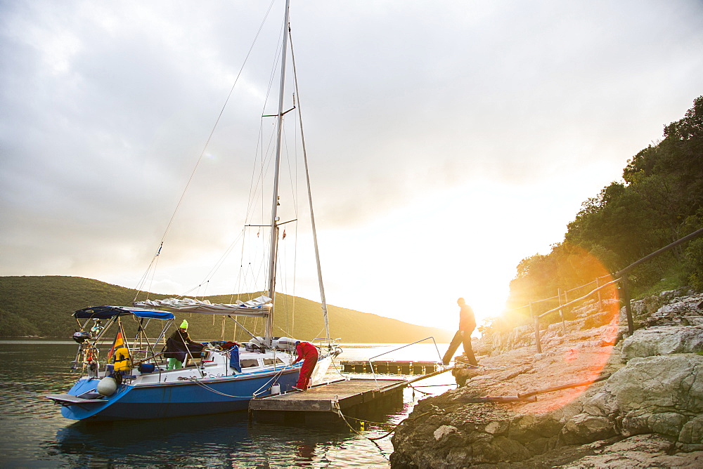 Sailing boat at a jetty, Lim canal, Istria, Croatia