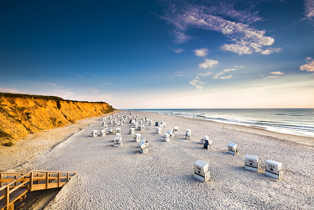 Beach baskets, red cliff, Kampen, Sylt Island, North Frisian Islands, Schleswig-Holstein, Germany