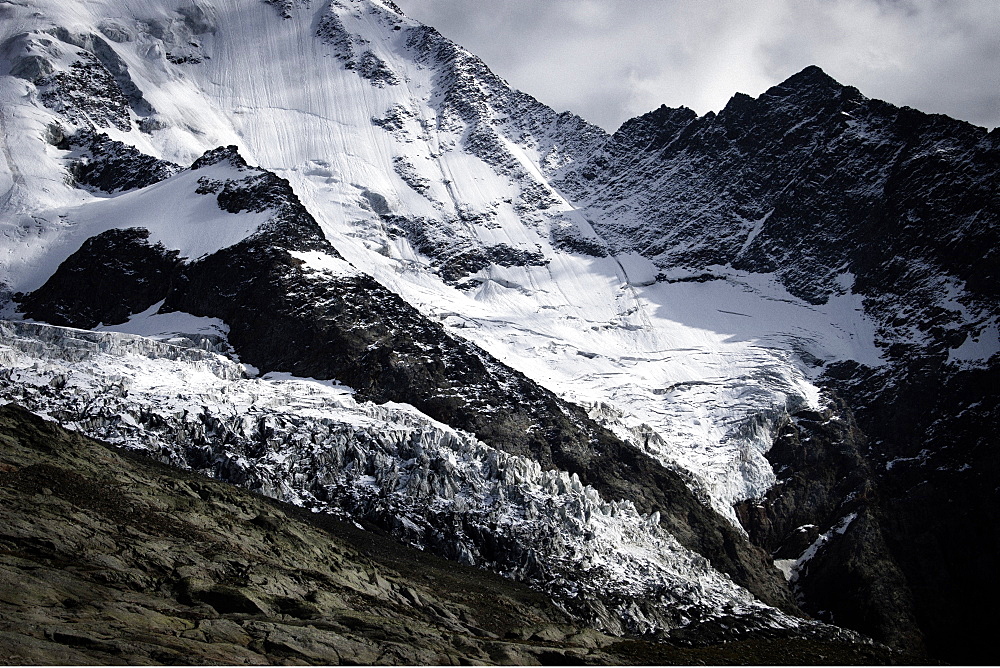 Glacier in mountain landscape, Mont Blanc Mountain Massif, Graian Alps, France