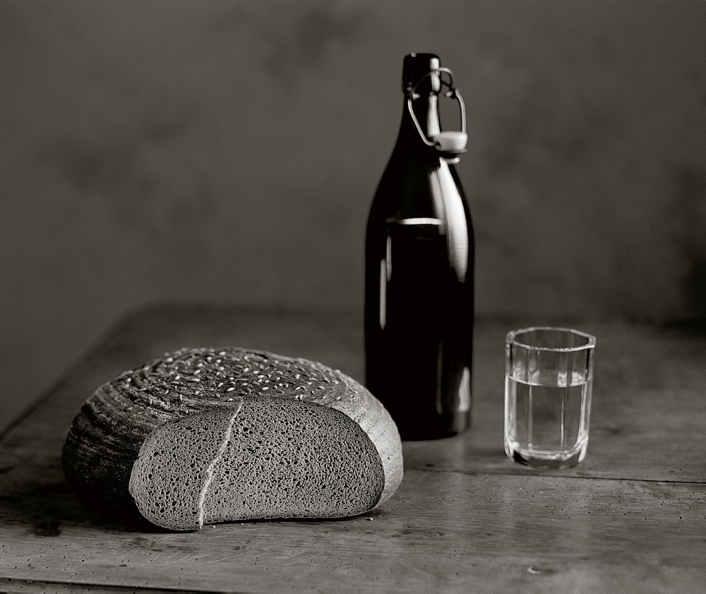 Loaf of bread and glass of water, Snack, Food