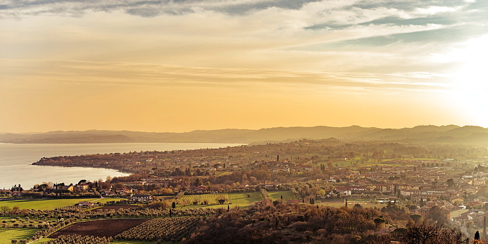 Sunset over Manerba del Garda, Lake Garda, Alps, Lombardy, Italy