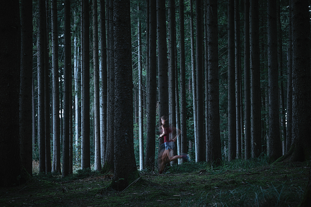 Runner runs through forest, running, sport, forest