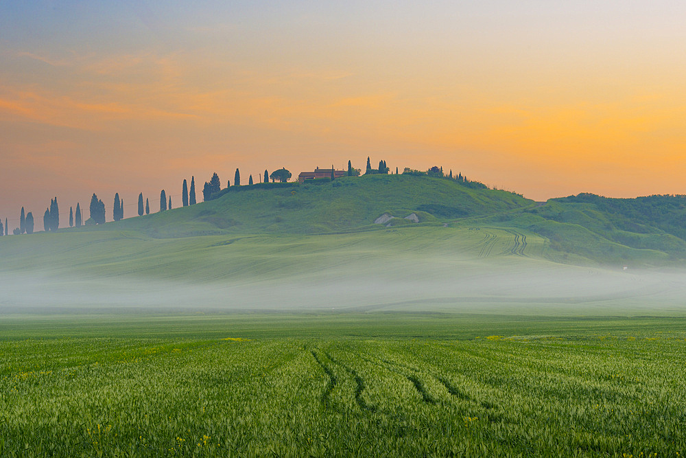 Sunrise in the Crete Senesi, Province of Siena, Tuscany, Italy, Europe