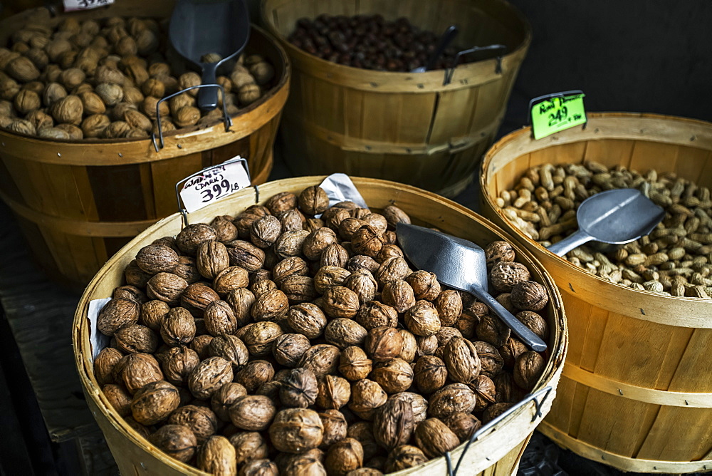 Walnuts at a market in baskets, Toronto, Ontario, Canada