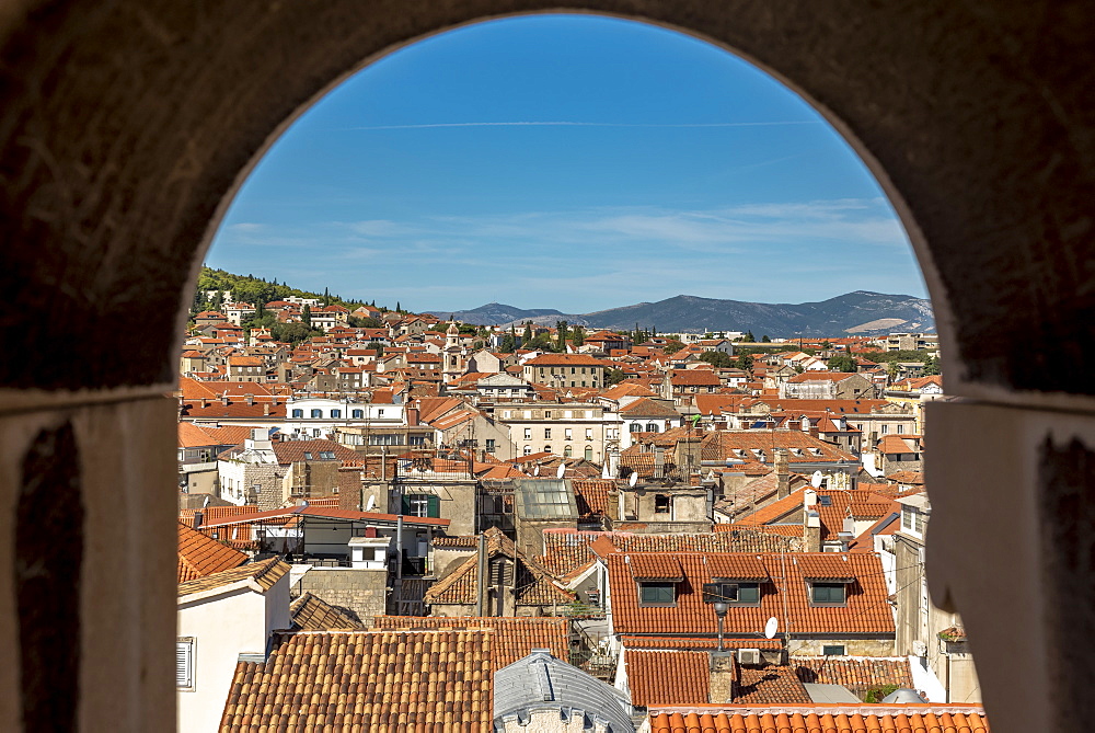 View from the top of St Domnius Bell Tower on the Peristyle of Diocletian's Palace, Split, Croatia