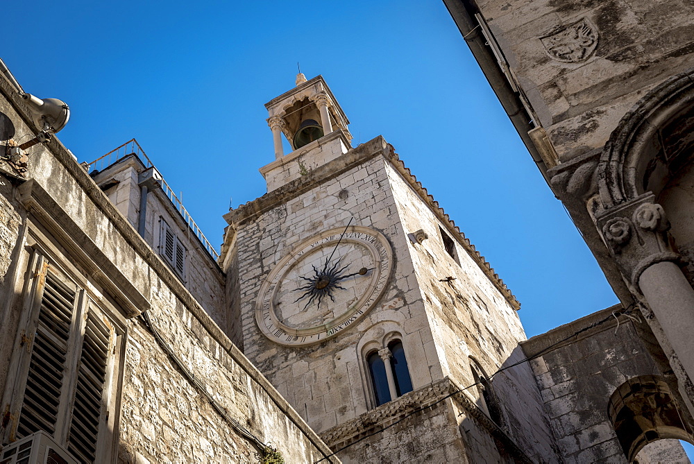 The Tower Clock in Nardoni Trg in the Old City, Split, Croatia