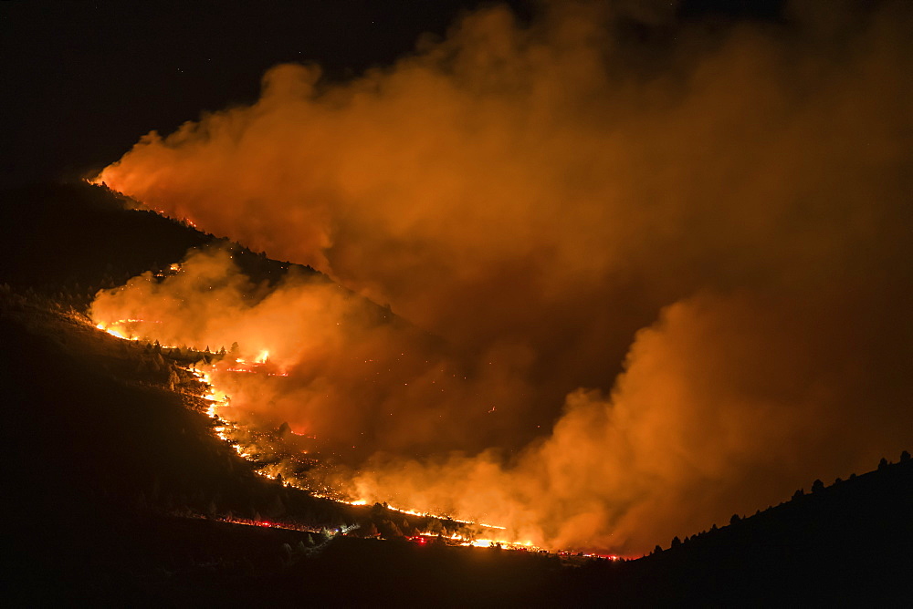 Forest fire at night, Klamath Falls, Oregon, United States of America