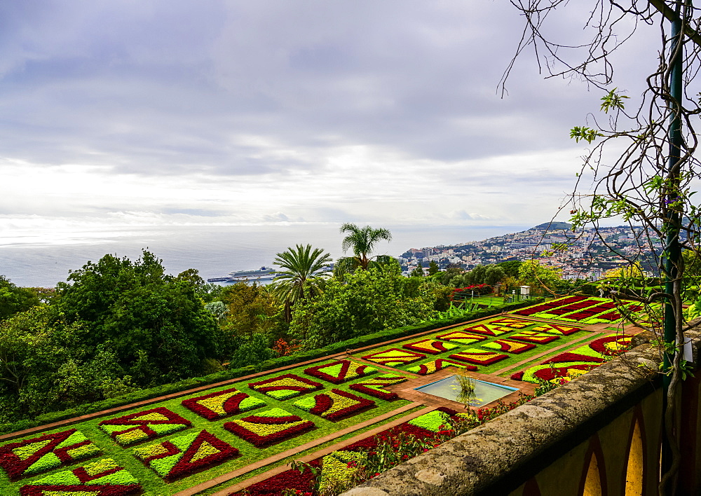 Formal flower beds in Madeira Botanical Gardens, Funchal, Madeira, Portugal