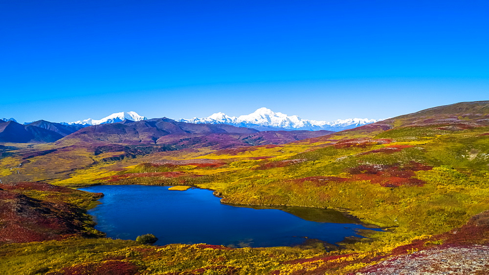 Denali National Park and Preserve as seen from Peters Hills with 20320' Mount Denali, formally know as Mount McKinley, and the Alaska Range, Trapper Creek, Alaska, United States of America