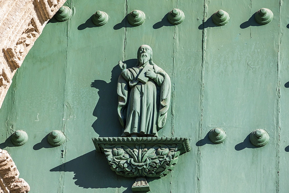 Figure on the door of St. Catherine Cathedral, Cajamarca, Peru