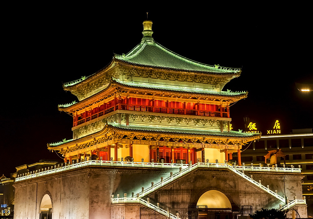 Xian's Bell Tower at night, Xian, Shaanxi Province, China