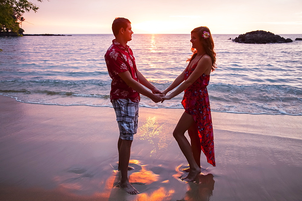 Honeymoon couple at Wailea Beach, Big Island Of Hawaii, Island of Hawaii, Hawaii, United States of America