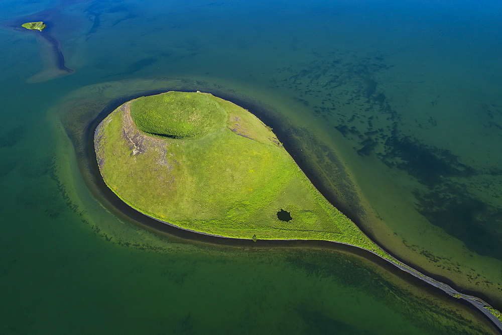 Extinct volcano in Lake Myvatn, Northern Iceland, Iceland