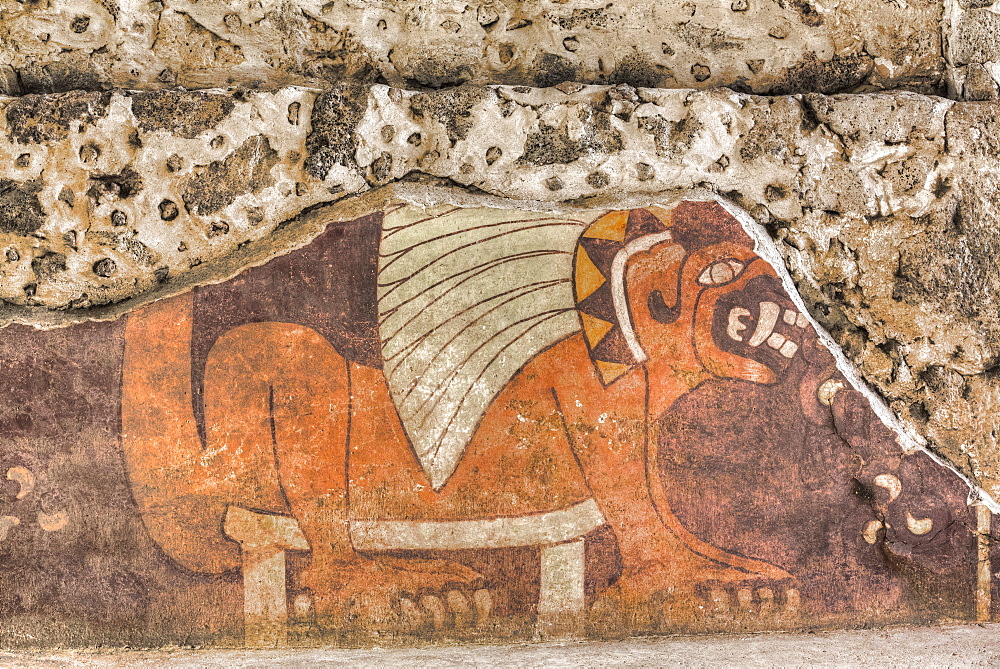 Wall mural of a jaguar, Palace of Tetitla, Teotihuacan Archeological Zone, State of Mexico, Mexico