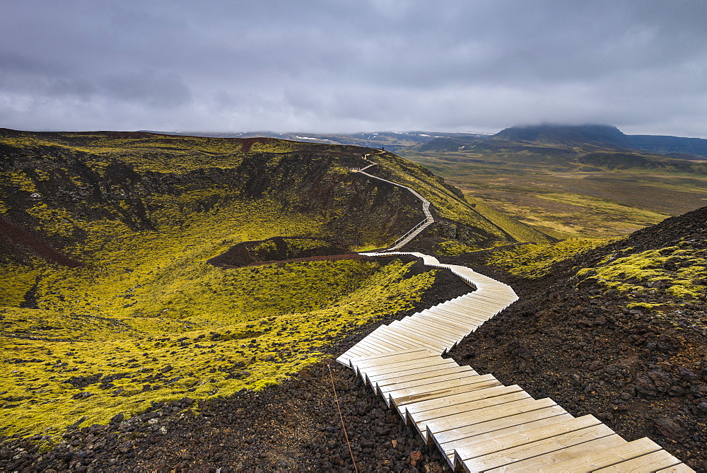 Steps going around the Grabrok crater, Iceland