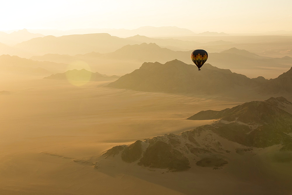 Hot air balloon ride over the sand dunes in the Namib Desert at sunrise, Sossusvlei, Hardap Region, Namibia