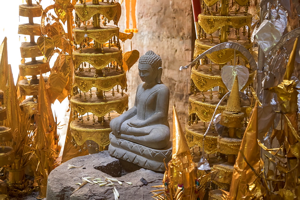 Buddhist shrine in the interior of a tower in Prasat Yeah Puon, the South Group, Sambor Prei Kuk, Kompong Thom, Cambodia