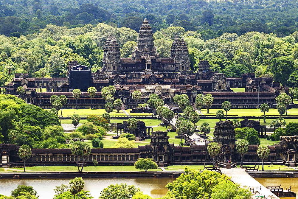 Aerial view of Angkor Wat, as seen from a hot air balloon, Siem Reap, Cambodia