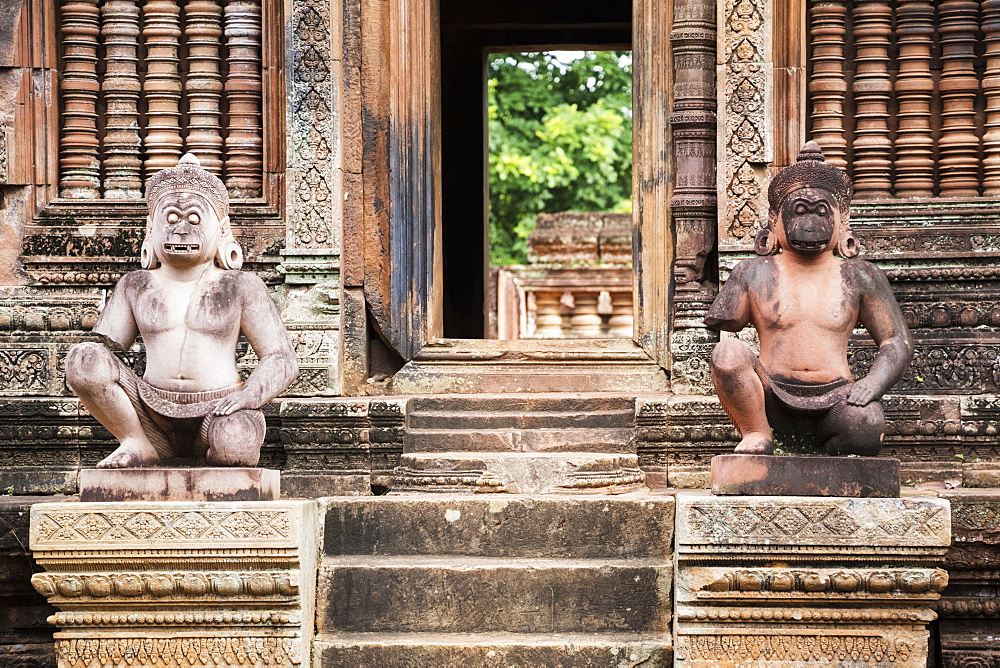 Sculptures of Hanuman, Banteay Srei, Angkor, Siem Reap, Cambodia